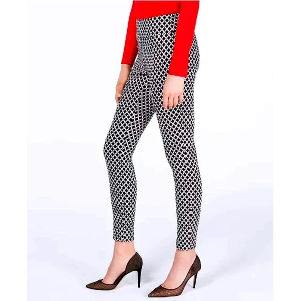 INC International Concepts~Skinny Pants~Size‎ 4~Black White Diamond Grid/Stretch